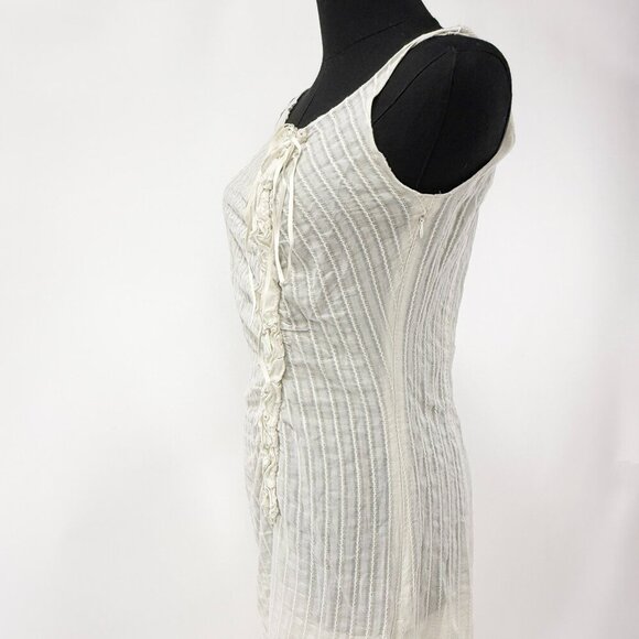 VINTAGE 90S STYLE SHEER CREAM DRESS WITH GATHERED DETAILS AND RUFFLE DETAILS - Picture 5 of 13